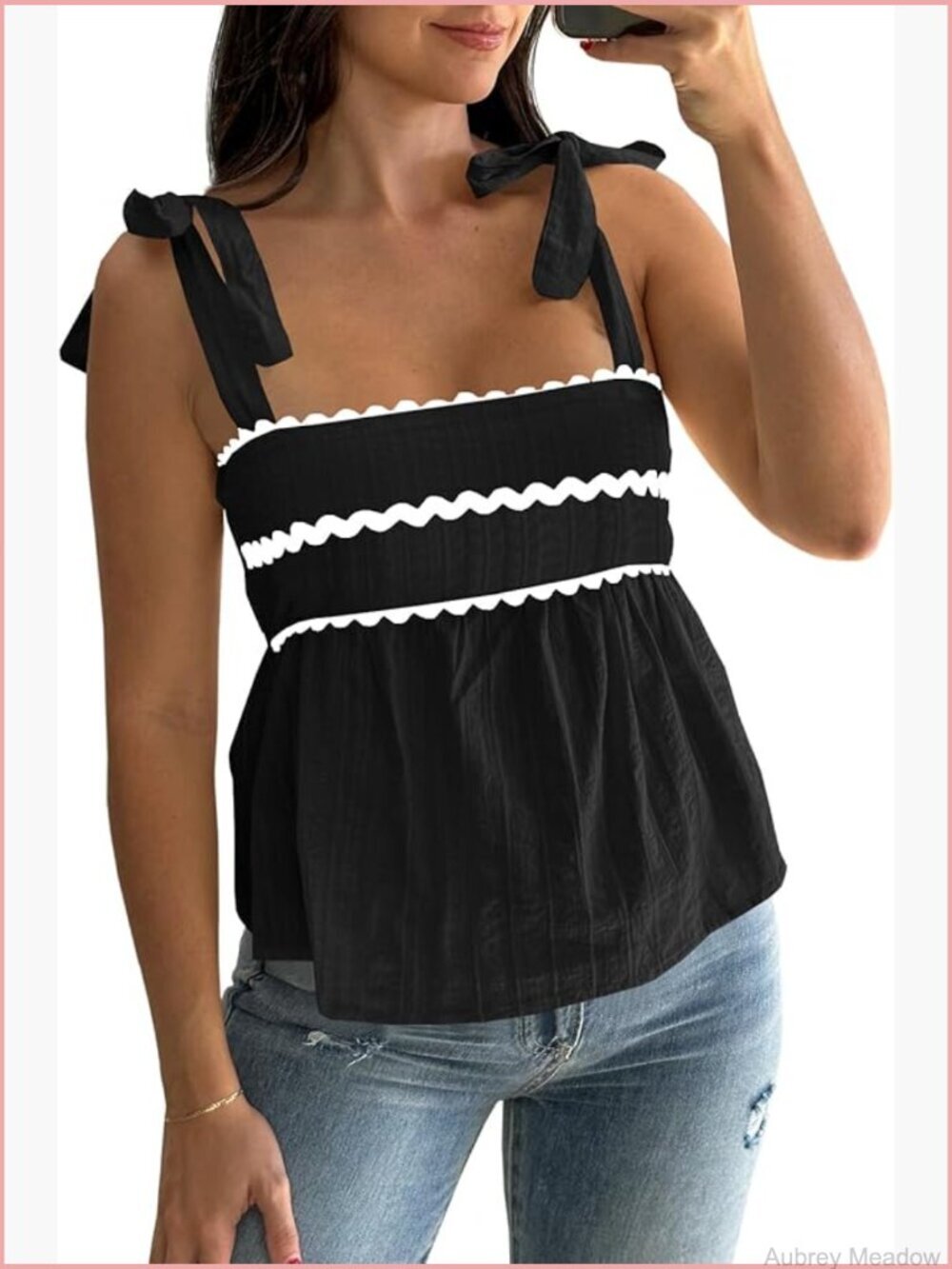 Square Neck Tie Strap Backless Tank Top Peplum Babydoll Blouse
